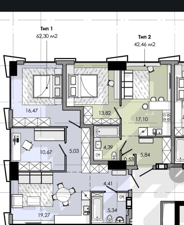 Продам квартиру 43 м² ЖК Маршал