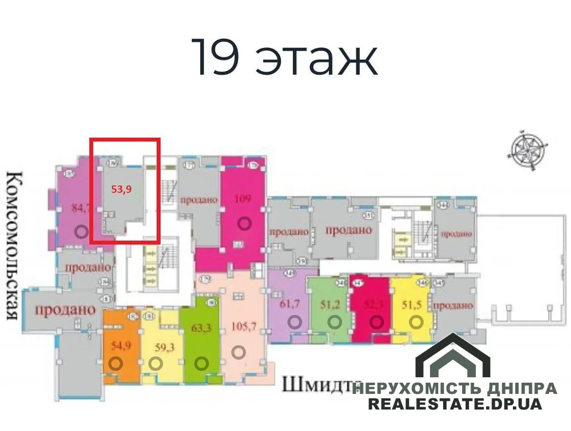 Продам 2к 53.9 м² ЖК Баку Дом 2, Секция 1 · 2